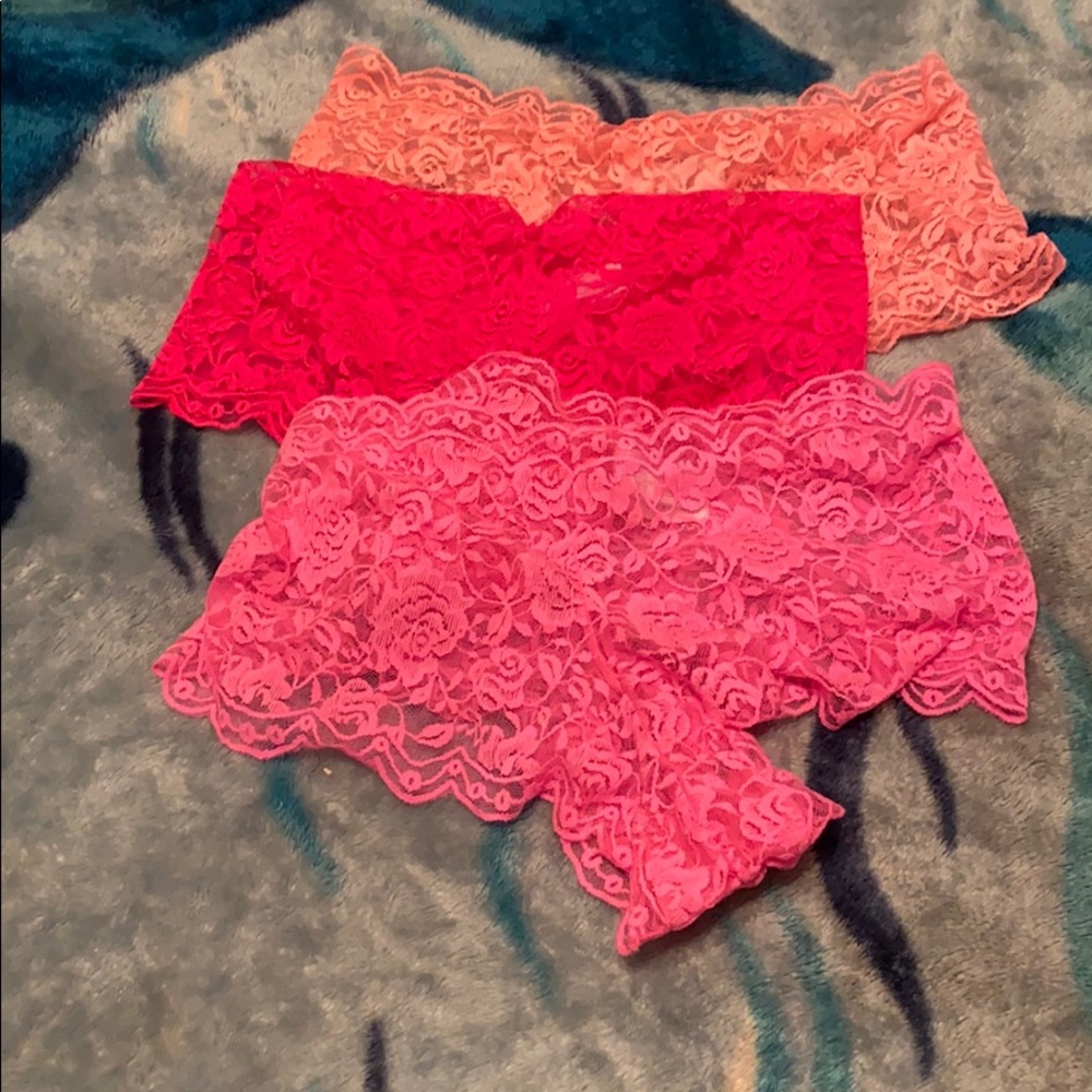 Peach, pink, and hot pink boy shorts lace